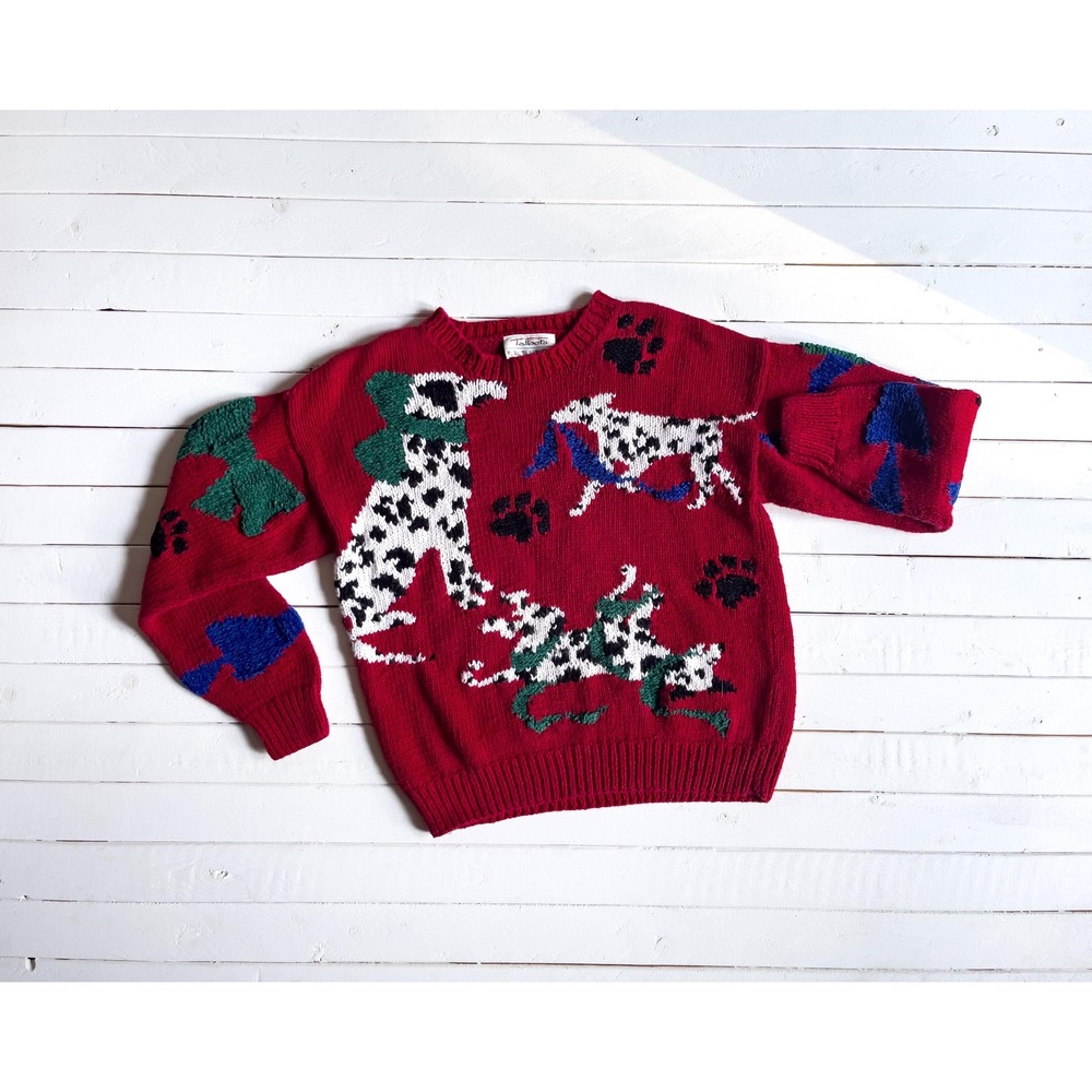 vtg‎ Talbot's red dog Dalmatian hand knit sweater size S - Picture 2 of 5